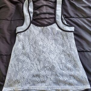 women small Vanity sheer tank white black accent